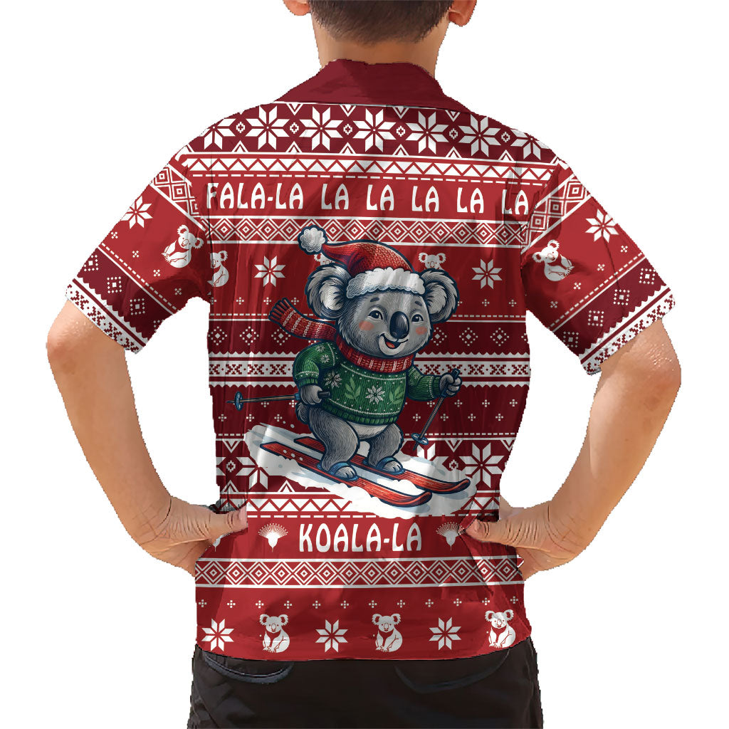 Australia Christmas In July Family Matching Off Shoulder Maxi Dress and Hawaiian Shirt Koala Santa Skiing Red Color