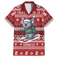 Australia Christmas In July Family Matching Off Shoulder Maxi Dress and Hawaiian Shirt Koala Santa Skiing Red Color