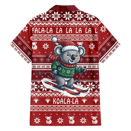 Australia Christmas In July Family Matching Off Shoulder Short Dress and Hawaiian Shirt Koala Santa Skiing Red Color