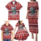 Australia Christmas In July Family Matching Puletasi and Hawaiian Shirt Koala Santa Skiing Red Color
