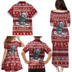 Australia Christmas In July Family Matching Puletasi and Hawaiian Shirt Koala Santa Skiing Red Color