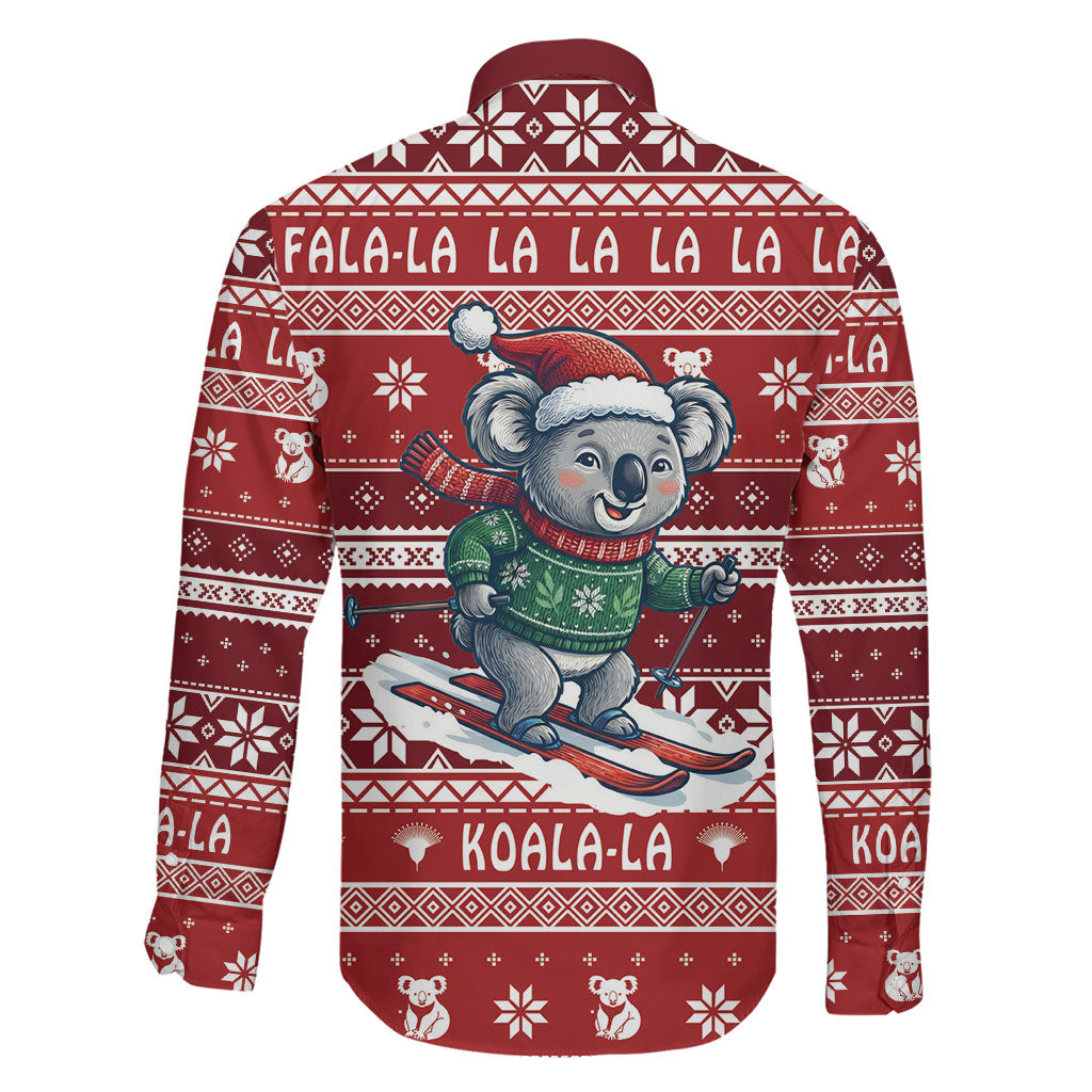 Australia Christmas In July Family Matching Puletasi and Hawaiian Shirt Koala Santa Skiing Red Color