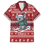 Australia Christmas In July Family Matching Short Sleeve Bodycon Dress and Hawaiian Shirt Koala Santa Skiing Red Color