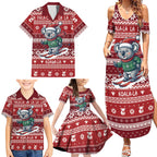 Australia Christmas In July Family Matching Summer Maxi Dress and Hawaiian Shirt Koala Santa Skiing Red Color