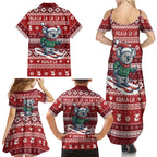 Australia Christmas In July Family Matching Summer Maxi Dress and Hawaiian Shirt Koala Santa Skiing Red Color