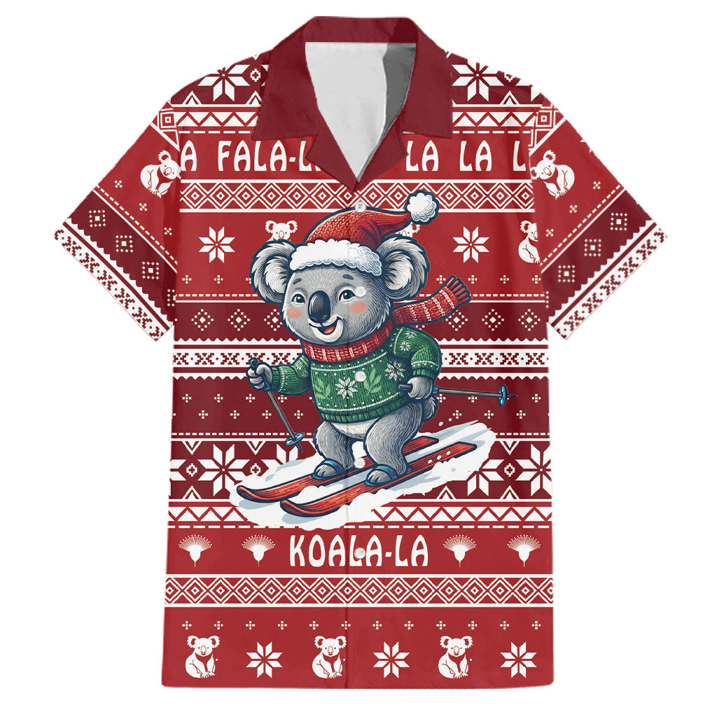 Australia Christmas In July Family Matching Summer Maxi Dress and Hawaiian Shirt Koala Santa Skiing Red Color