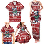 Australia Christmas In July Family Matching Tank Maxi Dress and Hawaiian Shirt Koala Santa Skiing Red Color