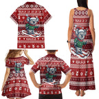 Australia Christmas In July Family Matching Tank Maxi Dress and Hawaiian Shirt Koala Santa Skiing Red Color
