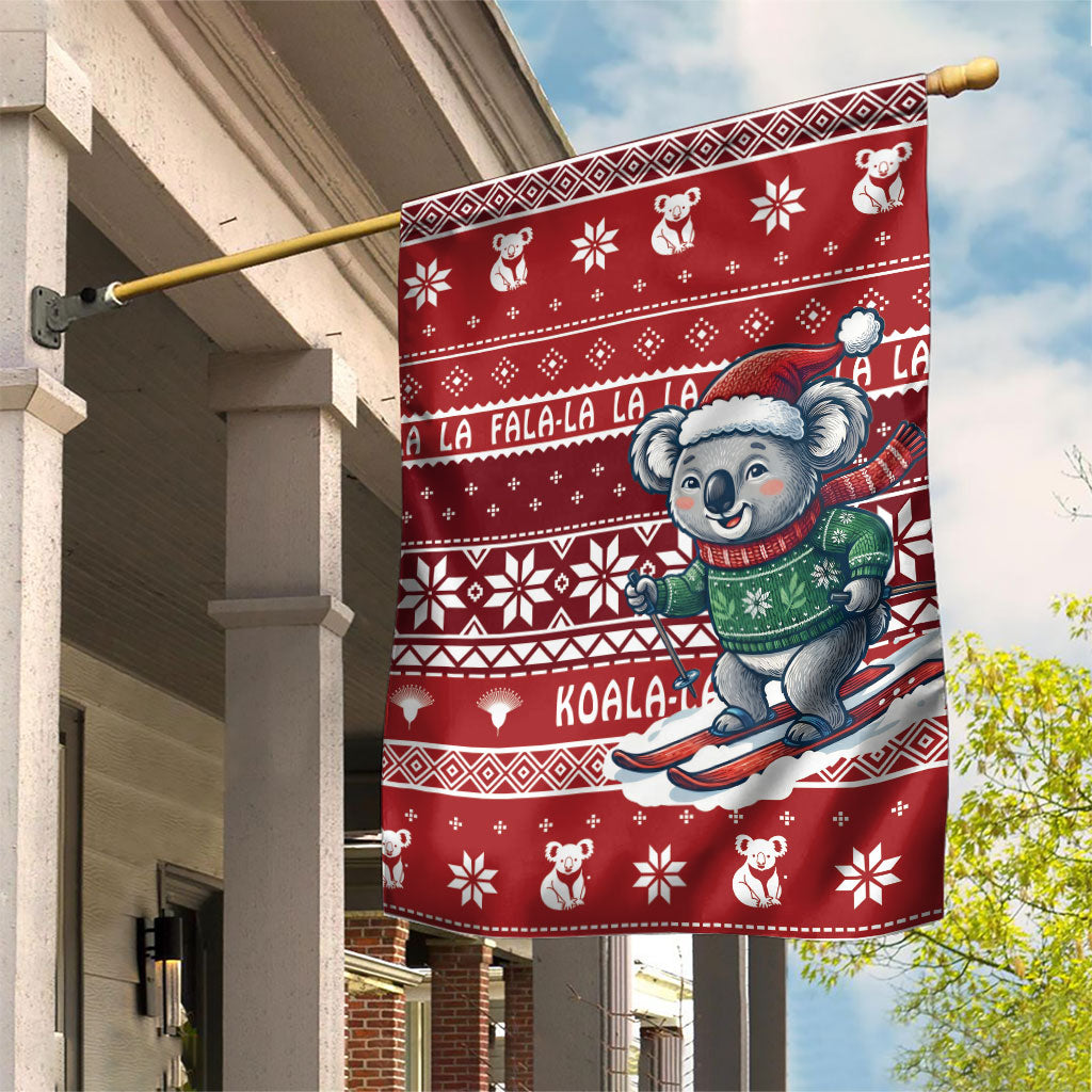 Australia Christmas In July Garden Flag Koala Santa Skiing Red Color