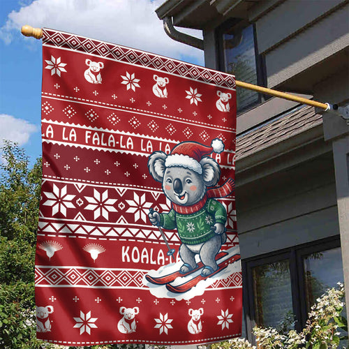 Australia Christmas In July Garden Flag Koala Santa Skiing Red Color