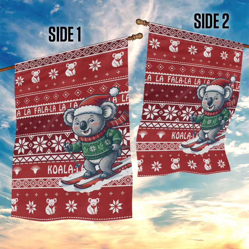 Australia Christmas In July Garden Flag Koala Santa Skiing Red Color