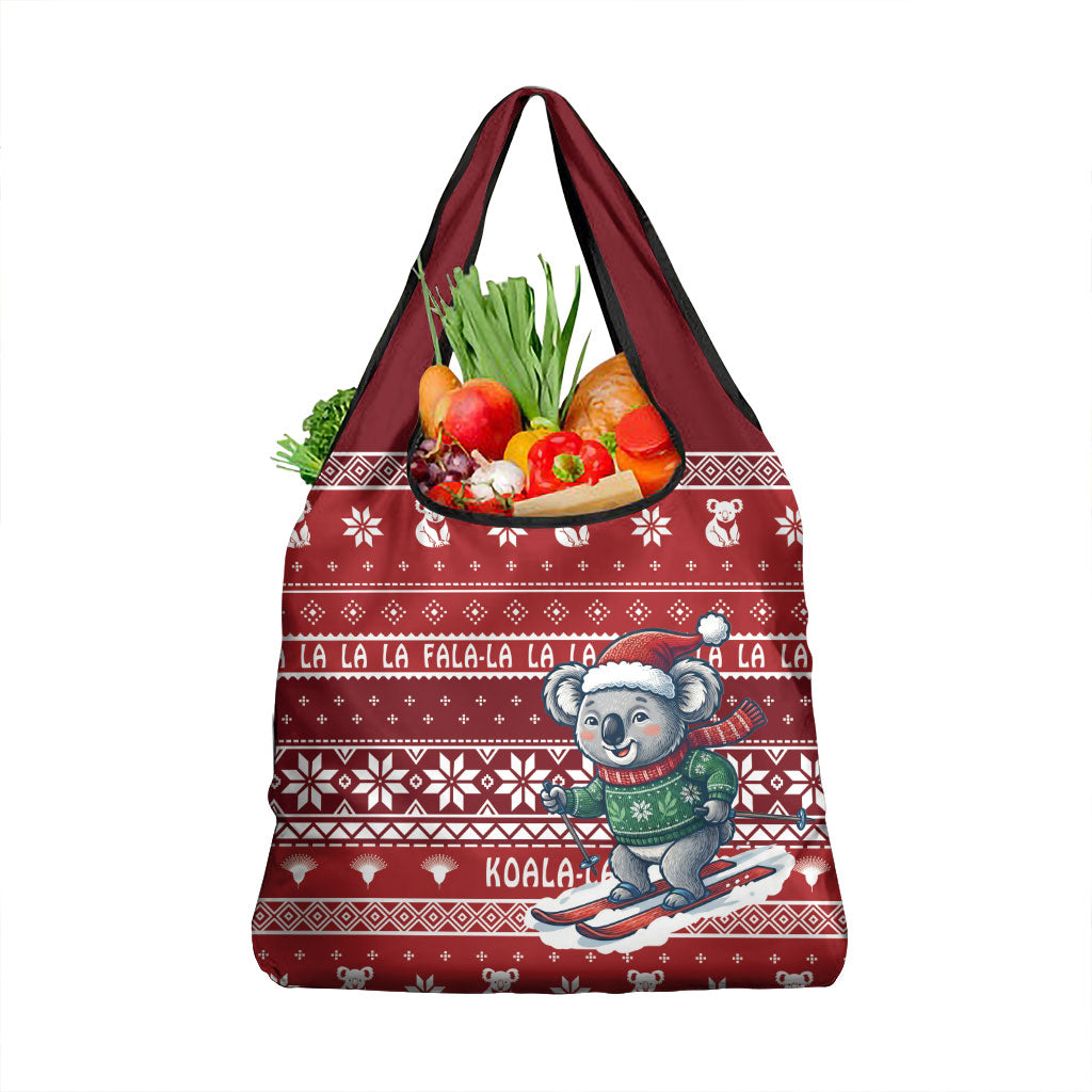 Australia Christmas In July Grocery Bag Koala Santa Skiing Red Color