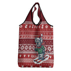 Australia Christmas In July Grocery Bag Koala Santa Skiing Red Color