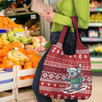Australia Christmas In July Grocery Bag Koala Santa Skiing Red Color