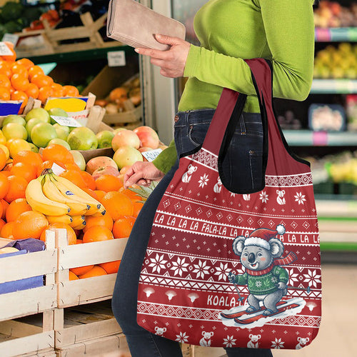 Australia Christmas In July Grocery Bag Koala Santa Skiing Red Color