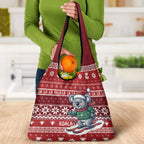 Australia Christmas In July Grocery Bag Koala Santa Skiing Red Color