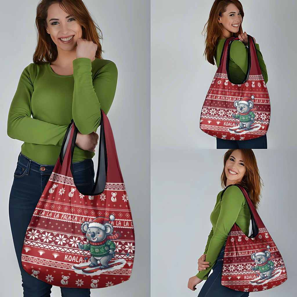 Australia Christmas In July Grocery Bag Koala Santa Skiing Red Color