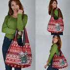 Australia Christmas In July Grocery Bag Koala Santa Skiing Red Color