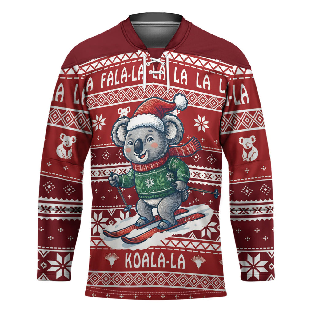 Australia Christmas In July Hockey Jersey Koala Santa Skiing Red Color