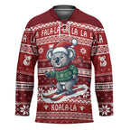 Australia Christmas In July Hockey Jersey Koala Santa Skiing Red Color
