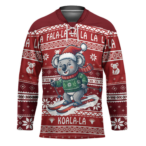 Australia Christmas In July Hockey Jersey Koala Santa Skiing Red Color