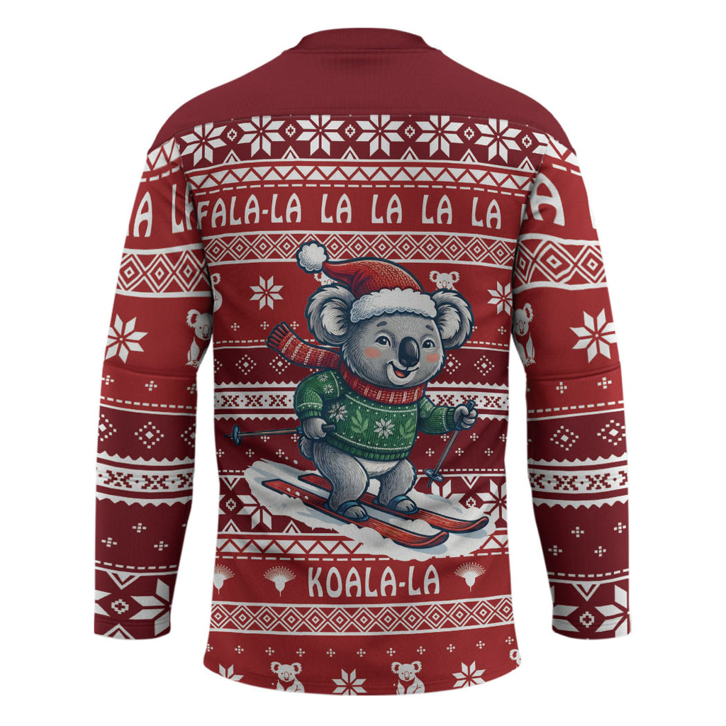 Australia Christmas In July Hockey Jersey Koala Santa Skiing Red Color