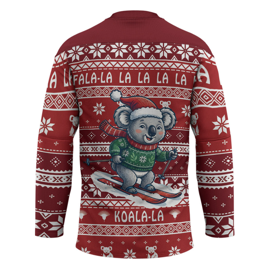 Australia Christmas In July Hockey Jersey Koala Santa Skiing Red Color