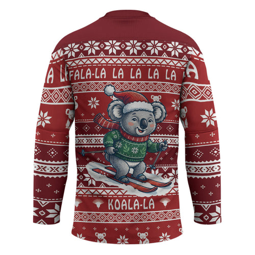Australia Christmas In July Hockey Jersey Koala Santa Skiing Red Color