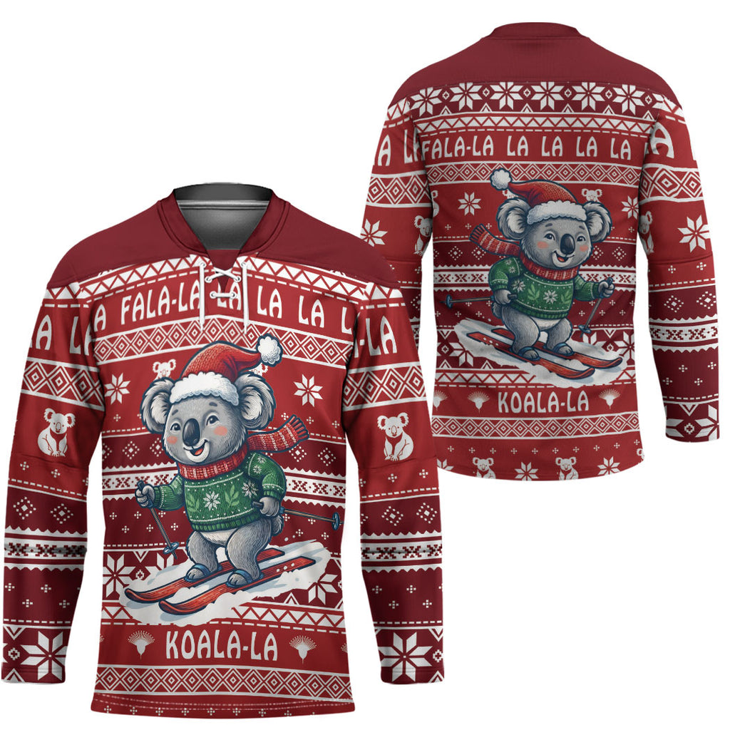 Australia Christmas In July Hockey Jersey Koala Santa Skiing Red Color