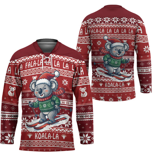 Australia Christmas In July Hockey Jersey Koala Santa Skiing Red Color