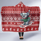 Australia Christmas In July Hooded Blanket Koala Santa Skiing Red Color