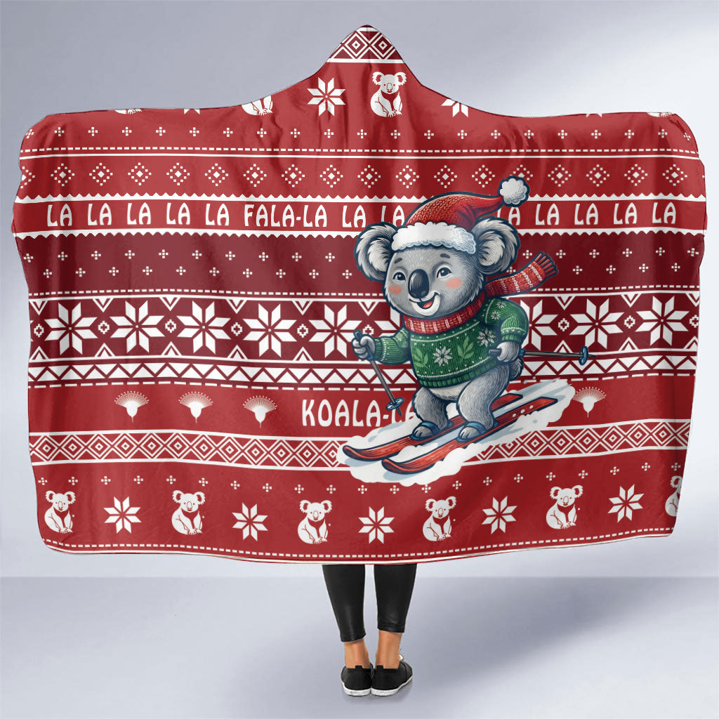 Australia Christmas In July Hooded Blanket Koala Santa Skiing Red Color