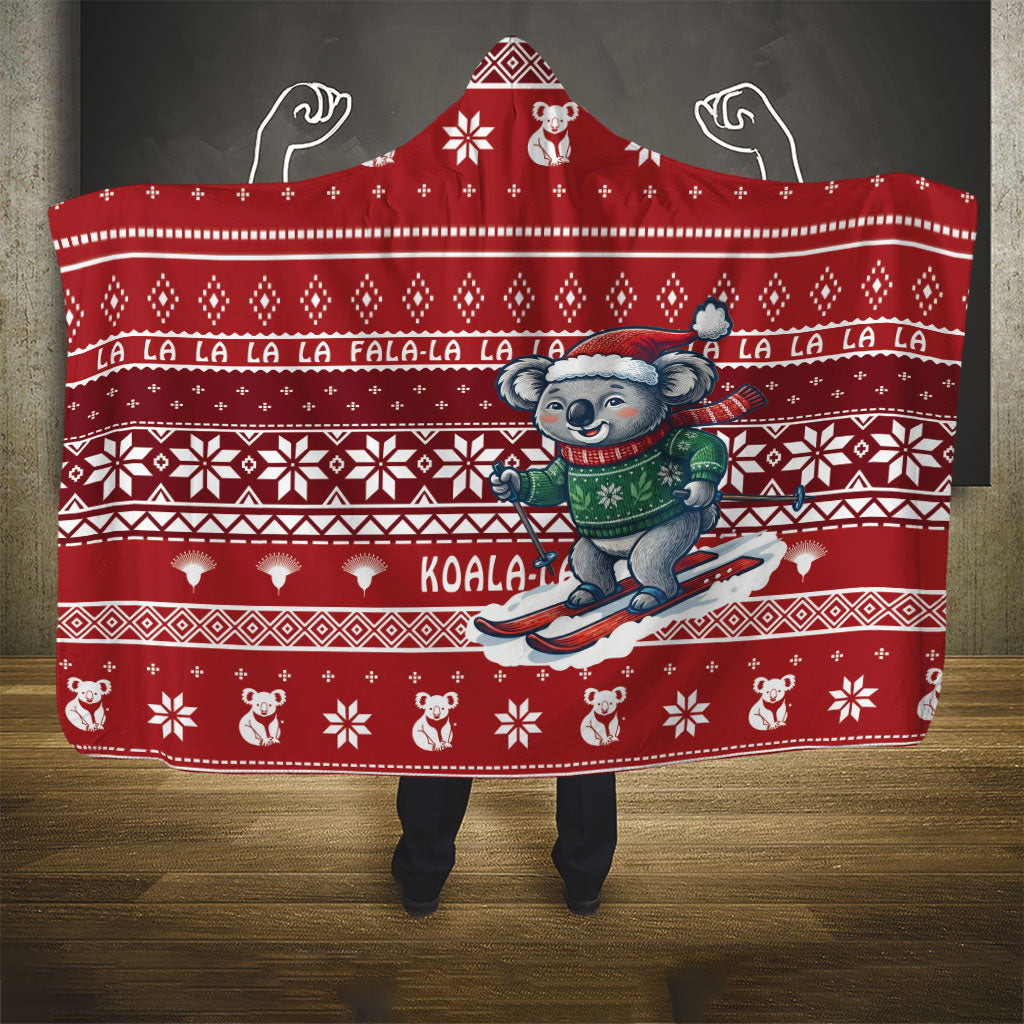 Australia Christmas In July Hooded Blanket Koala Santa Skiing Red Color