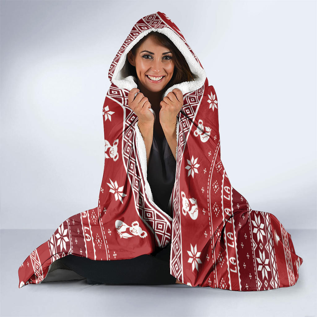 Australia Christmas In July Hooded Blanket Koala Santa Skiing Red Color