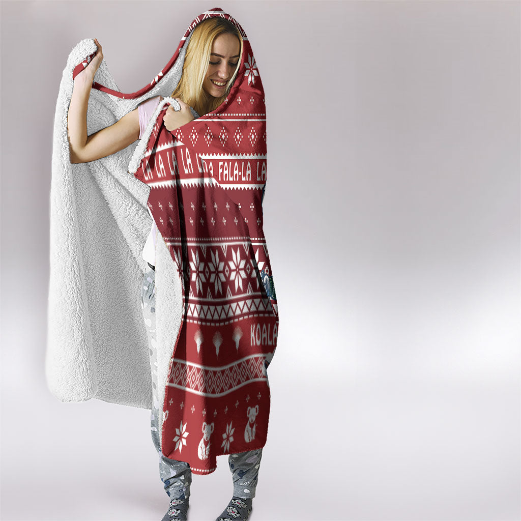 Australia Christmas In July Hooded Blanket Koala Santa Skiing Red Color