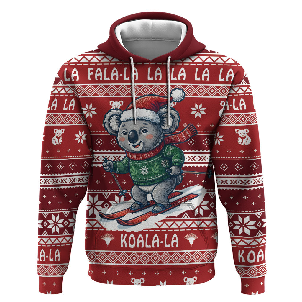 Australia Christmas In July Hoodie Koala Santa Skiing Red Color