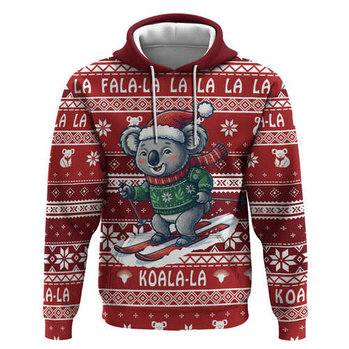 Australia Christmas In July Hoodie Koala Santa Skiing Red Color