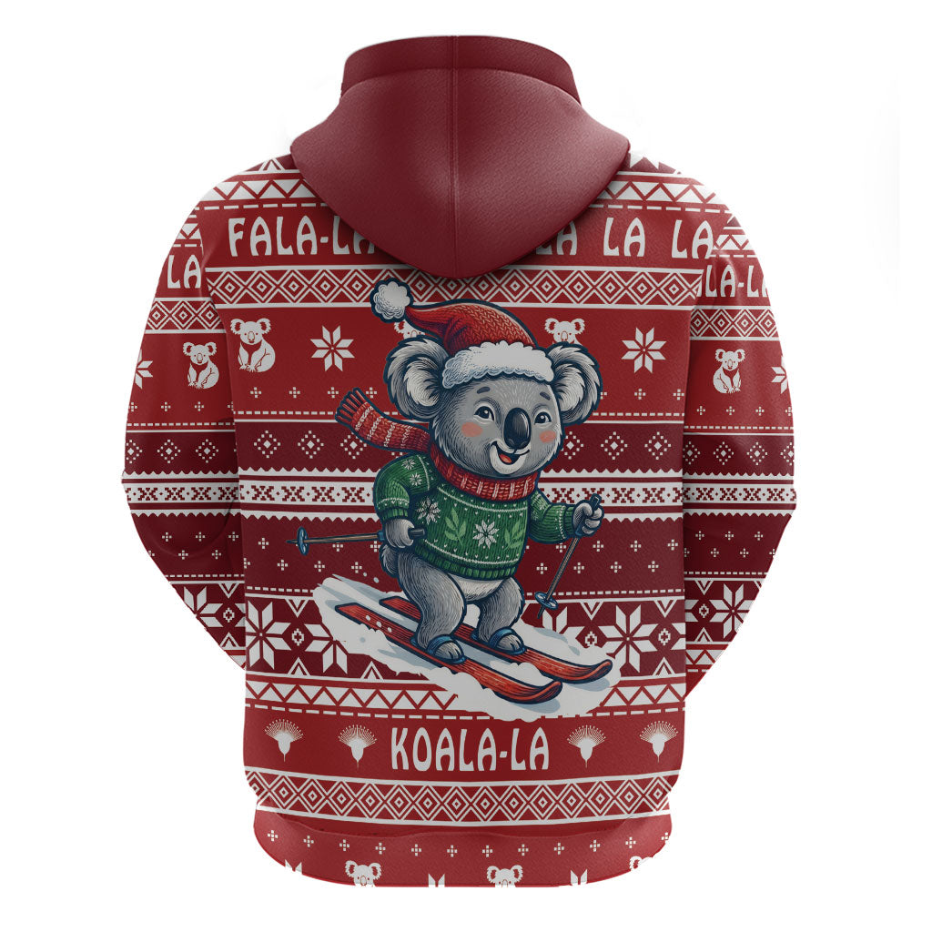 Australia Christmas In July Hoodie Koala Santa Skiing Red Color