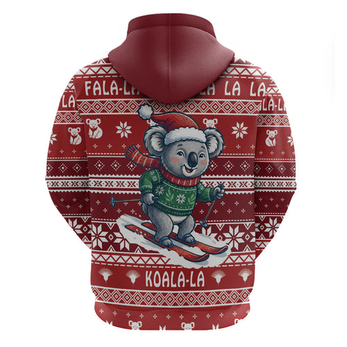Australia Christmas In July Hoodie Koala Santa Skiing Red Color