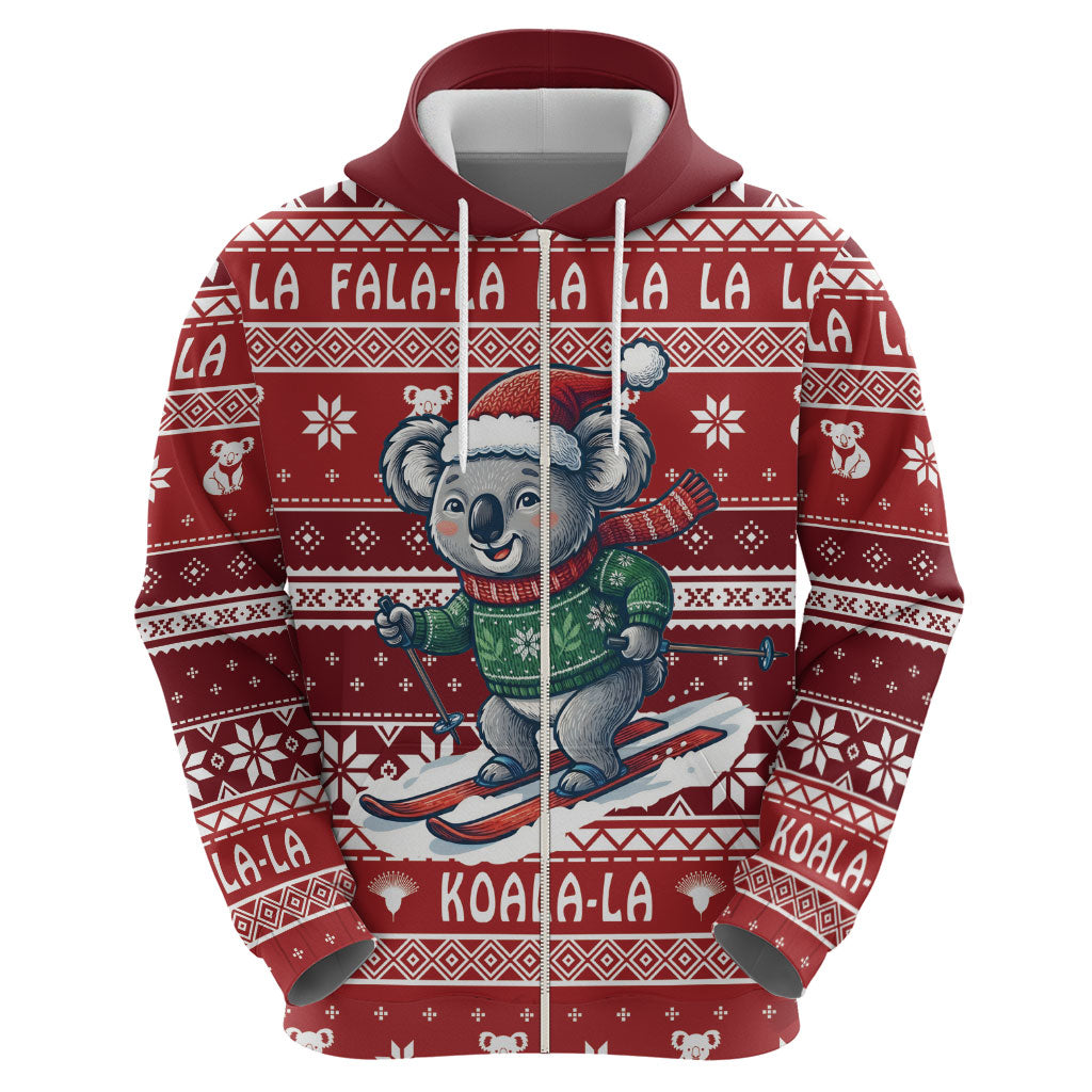 Australia Christmas In July Hoodie Koala Santa Skiing Red Color