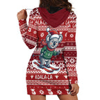 Australia Christmas In July Hoodie Dress Koala Santa Skiing Red Color
