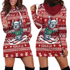 Australia Christmas In July Hoodie Dress Koala Santa Skiing Red Color