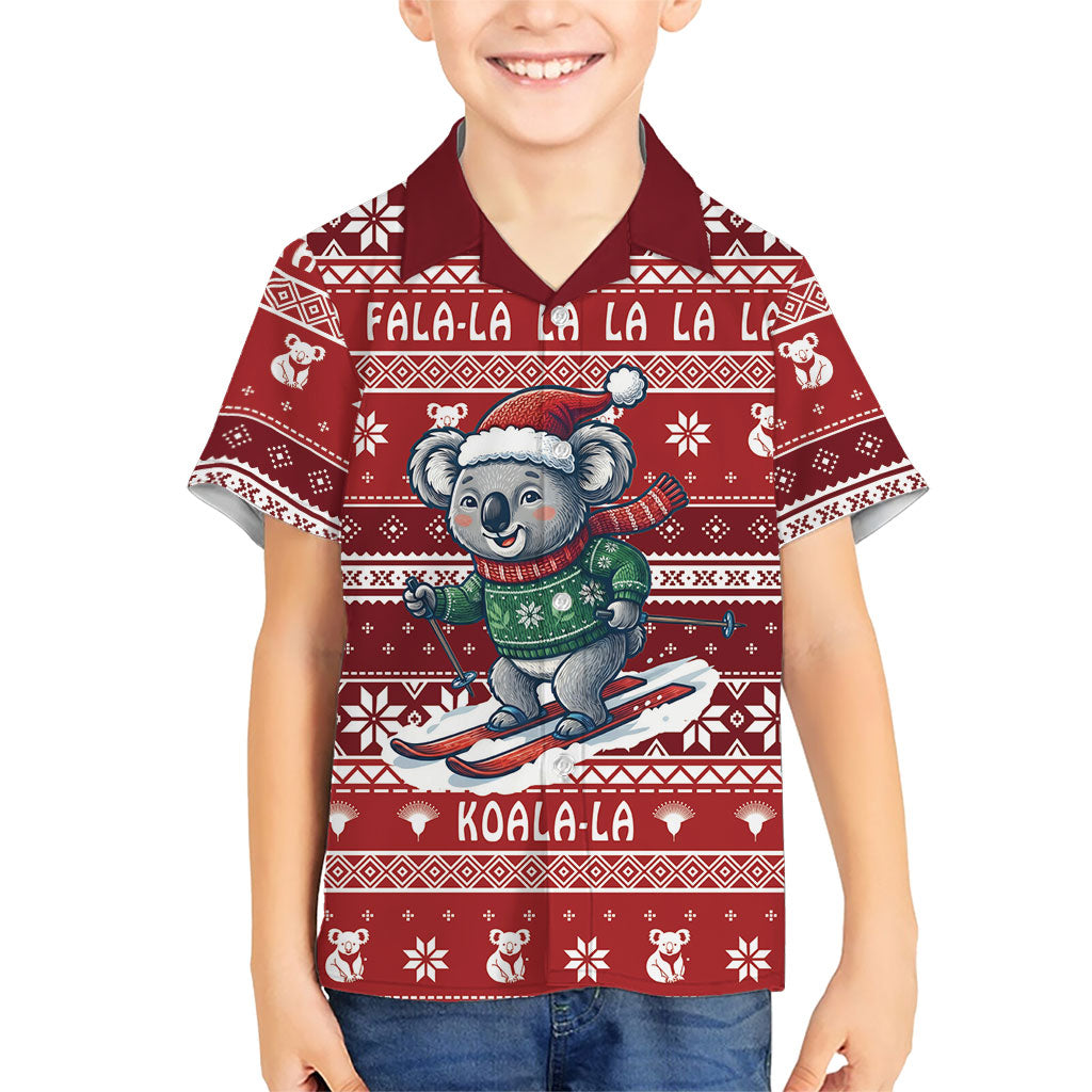 Australia Christmas In July Kid Hawaiian Shirt Koala Santa Skiing Red Color