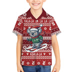 Australia Christmas In July Kid Hawaiian Shirt Koala Santa Skiing Red Color