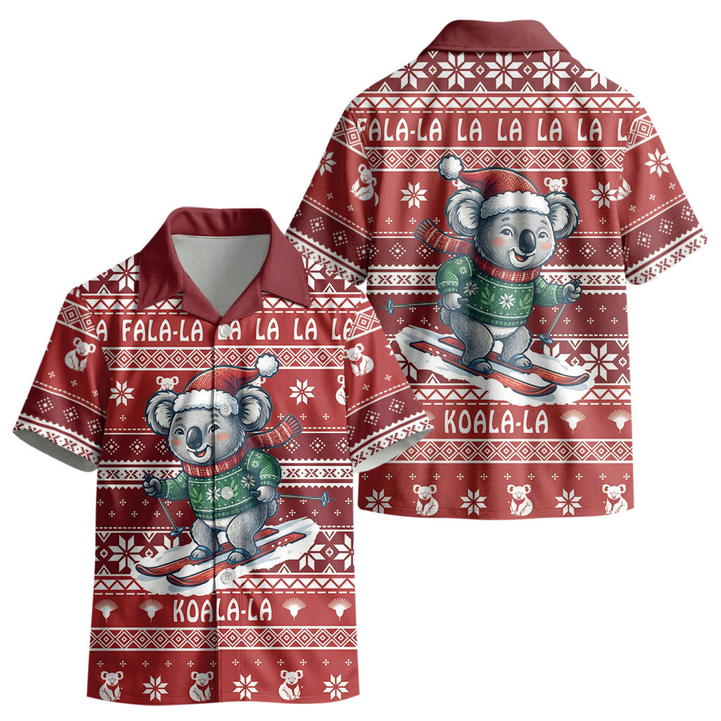Australia Christmas In July Kid Hawaiian Shirt Koala Santa Skiing Red Color LT22
