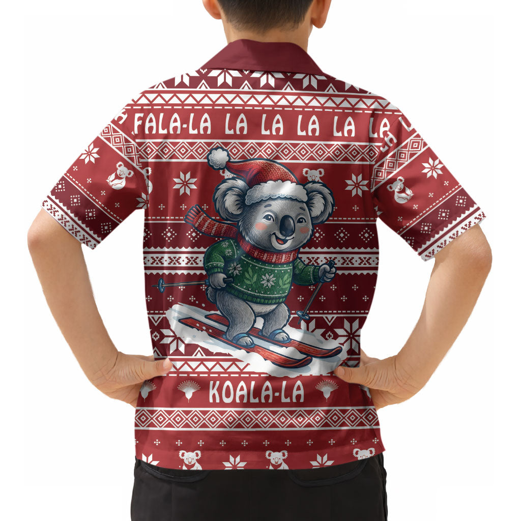 Australia Christmas In July Kid Hawaiian Shirt Koala Santa Skiing Red Color LT22