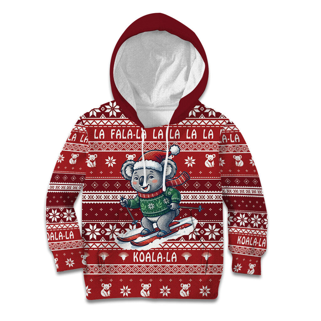 Australia Christmas In July Kid Hoodie Koala Santa Skiing Red Color