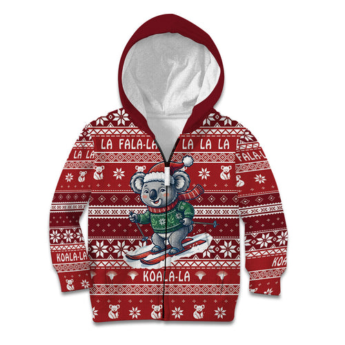 Australia Christmas In July Kid Hoodie Koala Santa Skiing Red Color