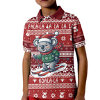 Australia Christmas In July Kid Polo Shirt Koala Santa Skiing Red Color