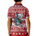 Australia Christmas In July Kid Polo Shirt Koala Santa Skiing Red Color